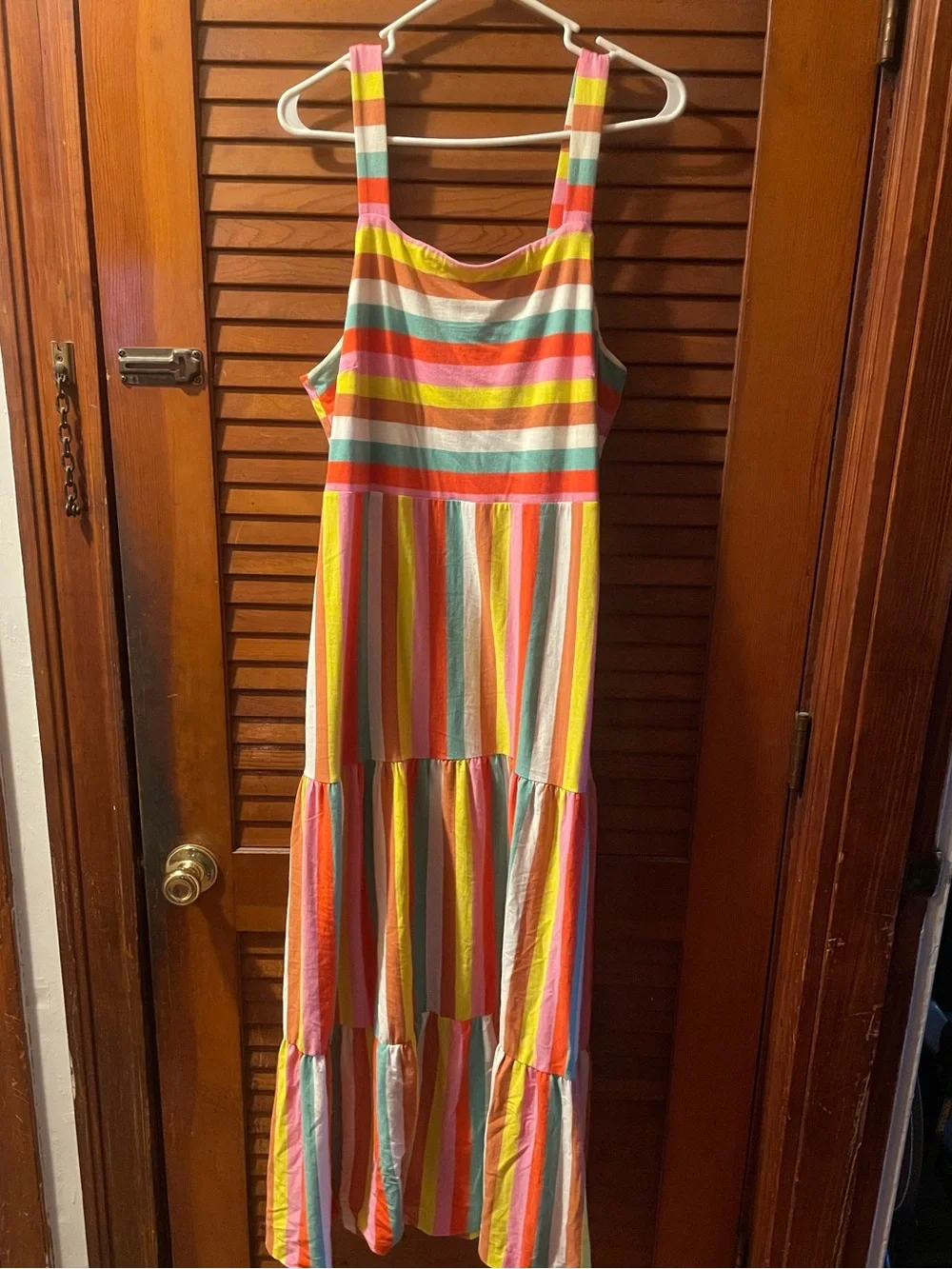 J. Crew Rainbow Striped Tiered Maxi Dress